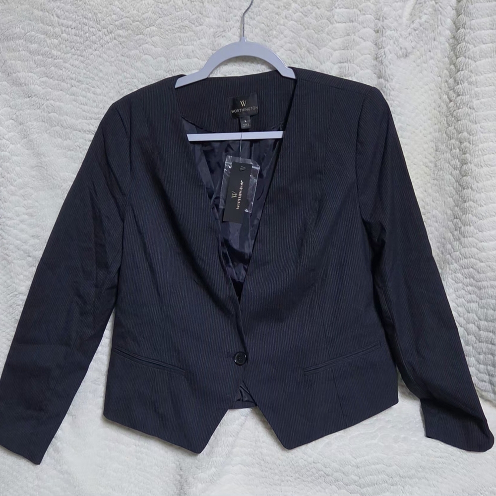 Worthington Women's Navy Pinstripe Blazer